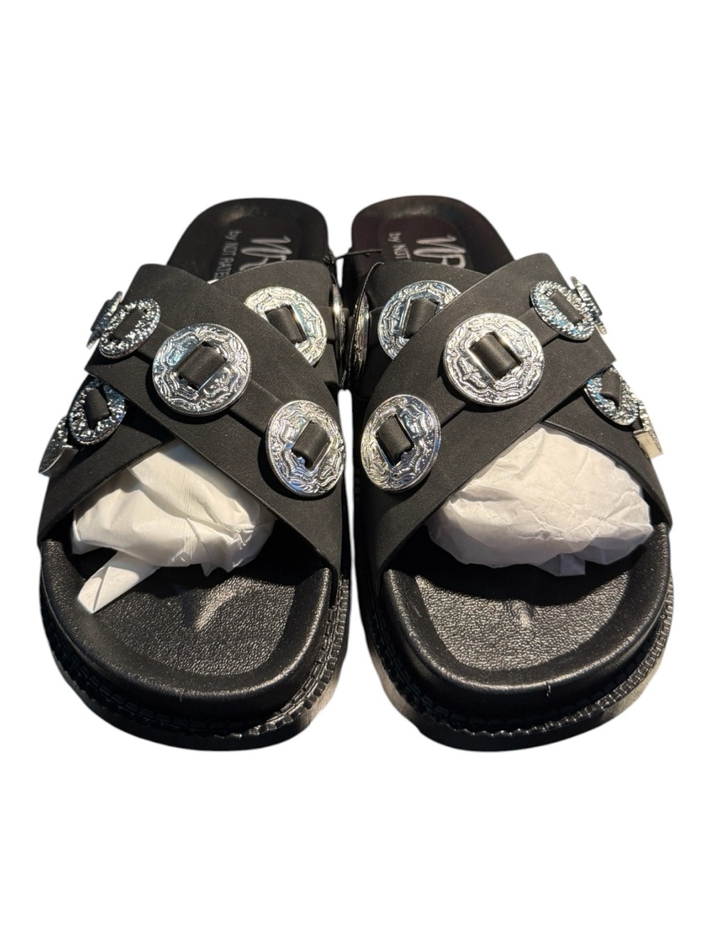 Not Rated Black Western Concho Platform Slide Sandals Size 10 NWOB
